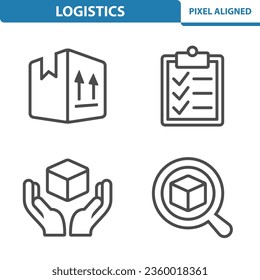 Logistics, Delivery Icons. Box, List, Delivery Man, Magnifier Vector Icon