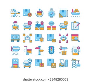 Juego plano de iconos de logística y entrega