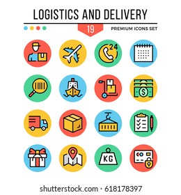 Logistics and delivery icons. Modern thin line icons set. Premium quality. Outline symbols collection, graphic concept, flat line icons for web design, mobile app, ui, infographic. Vector illustration