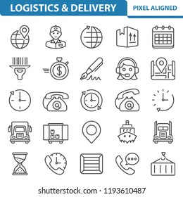 Logistics and Delivery Icons. Professional, pixel perfect icons, EPS 10 format.