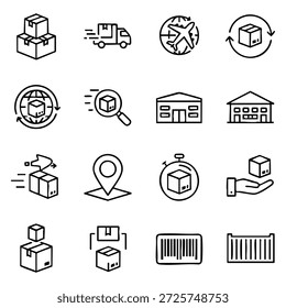 Iconos de logística y entrega que representan varias etapas de envío y manejo de paquetes