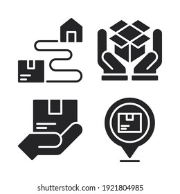 entrega logística Icons Set = caja de entrega, caja de mano, logística, pin. Perfecto para aplicaciones móviles de sitios web, iconos de aplicaciones, presentación, ilustración y cualquier otro proyecto.