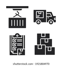 logistics delivery Icons Set = conveyor, truck delivery, clipboard, inventory. Perfect for website mobile app, app icons, presentation, illustration and any other projects.