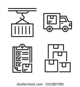 logistics delivery Icons Set = conveyor, truck delivery, clipboard, inventory. Perfect for website mobile app, app icons, presentation, illustration and any other projects.