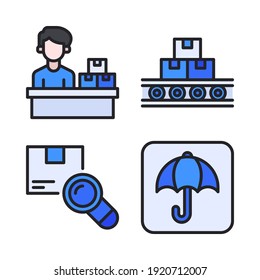 entrega logística Icons Set (línea rellenada) = oficina de correos, caja, casilla de búsqueda, seguro. Perfecto para aplicaciones móviles de sitios web, iconos de aplicaciones, presentación, ilustración y cualquier otro proyecto.