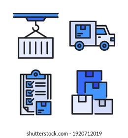 logistics delivery Icons Set (Filled Line)= conveyor, truck delivery, clipboard, inventory. Perfect for website mobile app, app icons, presentation, illustration and any other projects.