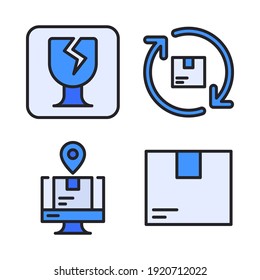 logistics delivery Icons Set (Filled Line) = fragile, recovery box, monitor, logistics box. Perfect for website mobile app, app icons, presentation, illustration and any other projects.