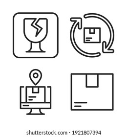 logistics delivery Icons Set = fragile, recovery box, monitor, logistics box. Perfect for website mobile app, app icons, presentation, illustration and any other projects.