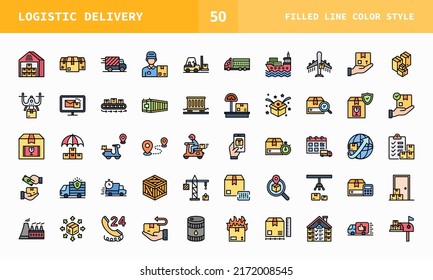 Logistics and Delivery icons set. Line color set of vector. Can used for digital product, presentation, UI and many more.
