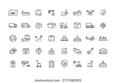 Los iconos de entrega de logística establecen el Vector de estilo de línea.