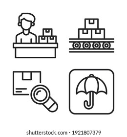 logistics delivery Icons Set = post office, box, search box, insurance. Perfect for website mobile app, app icons, presentation, illustration and any other projects.