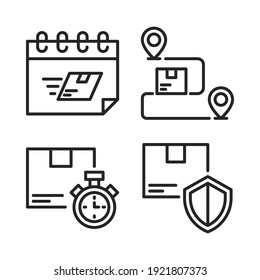 entrega logística Icons Set = entrega programada, seguimiento de mapas, parada logística, blindaje. Perfecto para aplicaciones móviles de sitios web, iconos de aplicaciones, presentación, ilustración y cualquier otro proyecto.