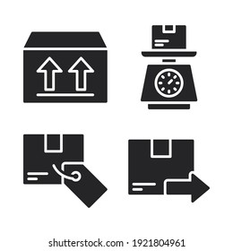 logistics delivery Icons Set = side up box, weight scale, price box, send box. Perfect for website mobile app, app icons, presentation, illustration and any other projects.