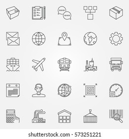 Logistics and delivery icons set. Vector shipping and wholesale concept signs in thin line style