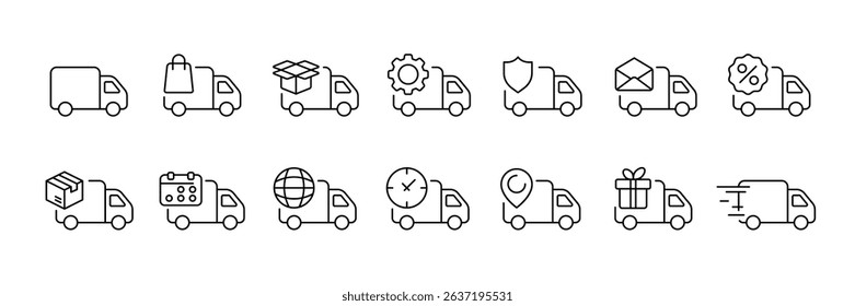 Logistics and delivery icons for transport and shipping design projects