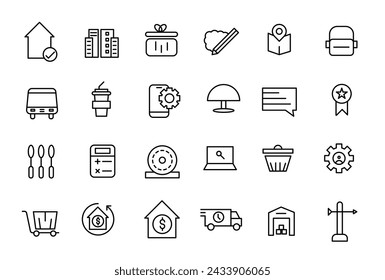 Logistics and Delivery Icons. Truck Delivery Related Vector Line Icons. Contains such Icons as Delivery, Express Shipping. Outline icon collection.