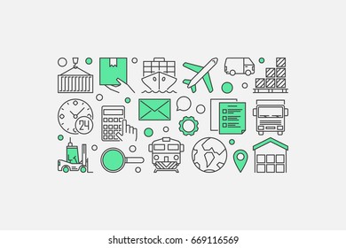 Logistics and delivery illustration - vector minimal banner made with transportation and logistic icons on whtie background