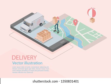 Logistics and Delivery Infographics.Isometric,truck,drone and delivery man. Vector illustration 