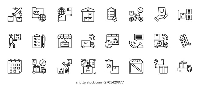 Conjunto de iconos de línea de entrega de logística