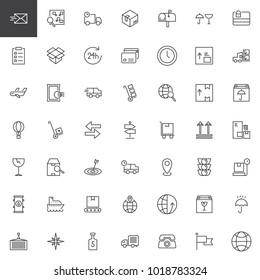 Logistics and delivery line icons set, outline vector symbol collection, linear style pictogram pack. Signs, logo illustration. Set includes icons as cardboard, package, parcel, fragile, cargo