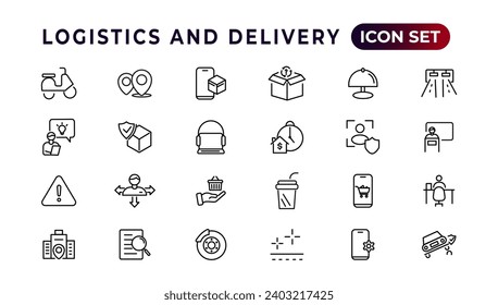 Sammlung von linearen Symbolen für Logistik und Lieferung.Set von dünnen Web-Icons, einfache Umrisssymbole Sammlung, Pixel Perfect Icons, einfache Vektorgrafik.
