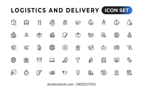 Sammlung von linearen Symbolen für Logistik und Lieferung.Set von dünnen Web-Icons, einfache Umrisssymbole Sammlung, Pixel Perfect Icons, einfache Vektorgrafik.
