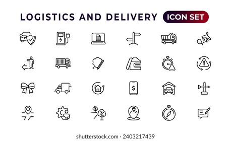 Logistics and delivery linear icons collection.Set of thin line web icon set, simple outline icons collection, Pixel Perfect icons, Simple vector illustration.
