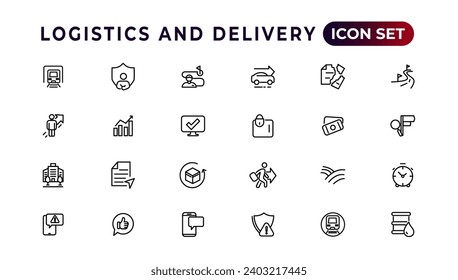 Colección de iconos lineales de logística y entrega.Conjunto de iconos web de línea delgada, colección de iconos de contorno simple, Iconos Pixel Perfect, Ilustración vectorial simple.
