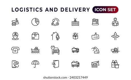Sammlung von linearen Symbolen für Logistik und Lieferung.Set von dünnen Web-Icons, einfache Umrisssymbole Sammlung, Pixel Perfect Icons, einfache Vektorgrafik.
