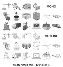 Logistics and delivery monochrom icons in set collection for design. Transport and equipment isometric vector symbol stock web illustration.
