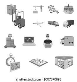 Logistics and delivery monochrome icons in set collection for design. Transport and equipment isometric vector symbol stock web illustration.