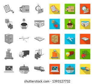 Logistics and delivery mono,flat icons in set collection for design. Transport and equipment isometric vector symbol stock web illustration.