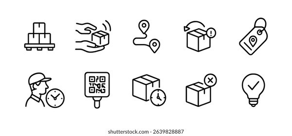 Logistics, delivery outline icon set. shipping, package management line collection