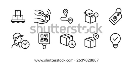 Logistics, delivery outline icon set. shipping, package management line collection
