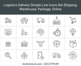 Logistics Delivery Related Line Icons Shipping, Packages, Warehouse, Transport, Freight Icon Vector Illustration