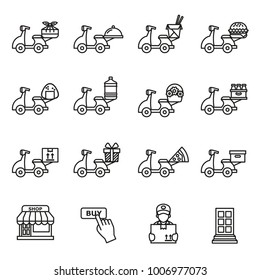 Logistics and delivery scooter icon set  with white background. Thin Line Style stock vector.