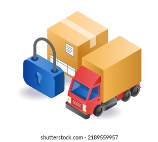 Logistics delivery security in isometric illustration