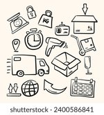 logistics delivery service drawn in doodle and line art style