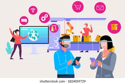 Logistics Delivery Service, workers pack boxes to be sent to the customerflat illustration design