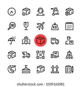 Logistics, delivery, shipping line icons set. Modern graphic design concepts, simple outline elements collection. 32x32 px. Pixel perfect. Vector line icons