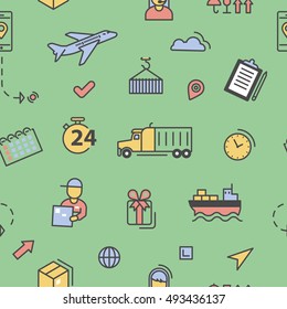 Logistics Delivery Shipping Service Thin Line Seamless Pattern. Vector background