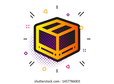 Logistics delivery sign. Halftone circles pattern. Parcel box icon. Package tracking symbol. Classic flat delivery box icon. Vector