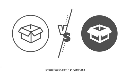 Logistics delivery sign. Versus concept. Opened box line icon. Parcels tracking symbol. Line vs classic opened box icon. Vector