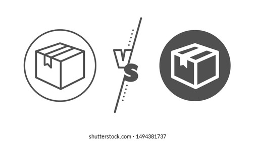 Logistics delivery sign. Versus concept. Shipping box line icon. Parcels tracking symbol. Line vs classic parcel icon. Vector
