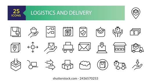 Logistics and Delivery Simple Set of Delivery Related Vector Line Icons. Contains such Icons as Priority Shipping, Express Delivery, Tracking Order and more.