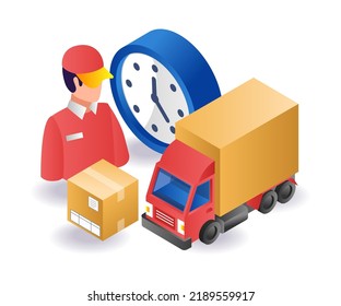 Logistics delivery time in isometric illustration