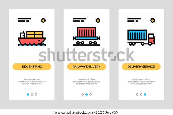 Logistics, Delivery, Transportation Banners.\
Sea Shipping, Railway Delivery, Delivery Service Vertical Cards.\
Vector Concept For Web\
Graphics.