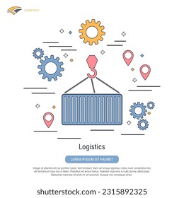 Logistics, delivery, transportation flat contour style vector concept illustration