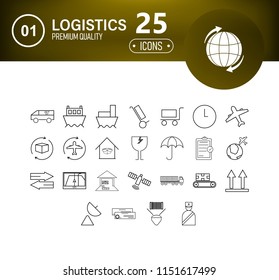 Logistics, delivery, transportation - outline web icon set, vector, thin line icons collection