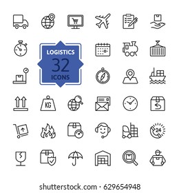 Logistics, Delivery, Transportation - Outline Web Icon Set, Vector, Thin Line Icons Collection